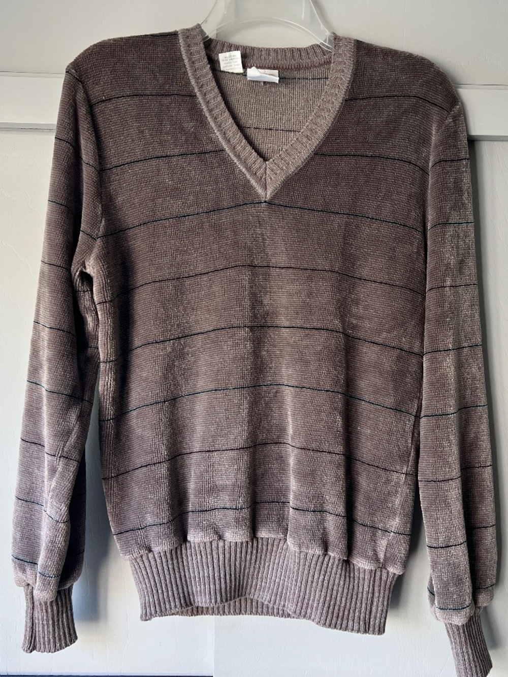 Vintage Kennington California Velour Striped V-Neck Pullover Sweater M